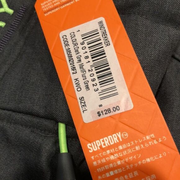 SUPERDRY WINDTREKKER Dark Grey Marl/Fluro Green Size Large NWT - Picture 9 of 9